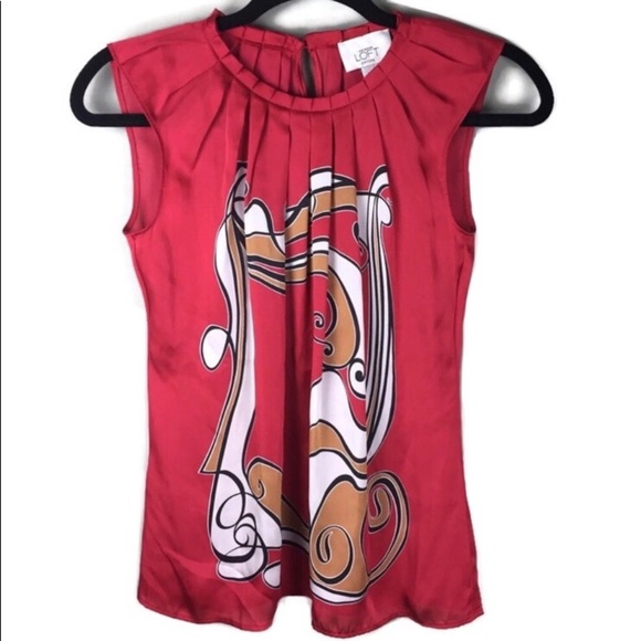 Loft Gathered Collar Scarf Print Red Blouse XSP - Picture 1 of 8